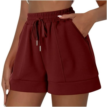 Diufon Cotton Shorts for Women Solid Color Shorts with Pockets Elastic Waist Drawstring Athletic Shorts