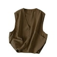 thumbnail image 1 of Diufon Cotton Womens Vest Solid Color Casual Blouses V Neck Sleeveless Button Tops with Pockets, 1 of 5