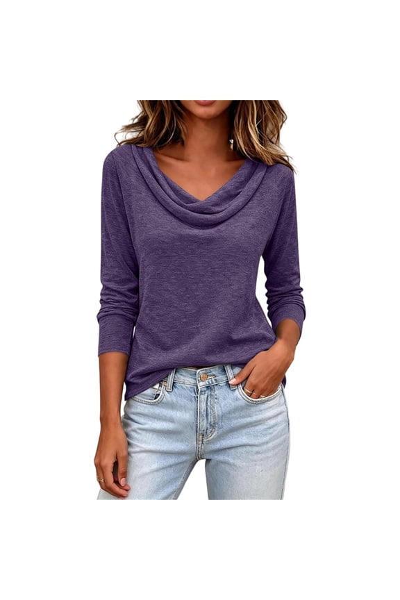 Cowl Neck Tops for Women Lightweight Long Sleeve Business Work Blouse Fall Winter Fashion Thermal Clothes