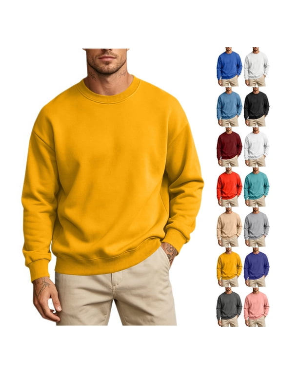 Crewneck Sweatshirts for Men Fleece Lined Long Sleeve Athletic Workout Shirts Fall Winter Warm Sweatshirt