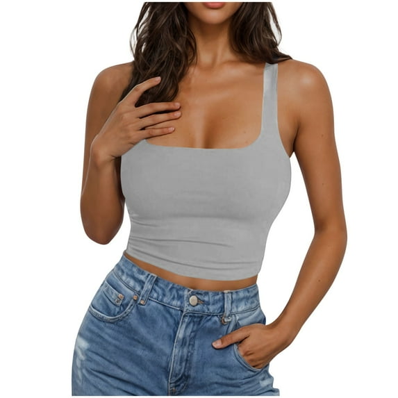 Diufon Crop Tank Tops for Women Casual Comfy Solid Color Square Neck Sleeveless Basic Shirts for Sports Yoga