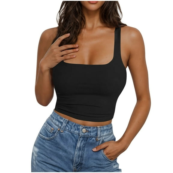 Diufon Crop Tank Tops for Women Casual Comfy Solid Color Square Neck Sleeveless Basic Shirts for Sports Yoga