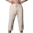 thumbnail image 1 of Diufon Cropped Pants for Men Elastic Waist Drawstring Pants Cotton Linen Lounge Pants with Pockets, 1 of 4