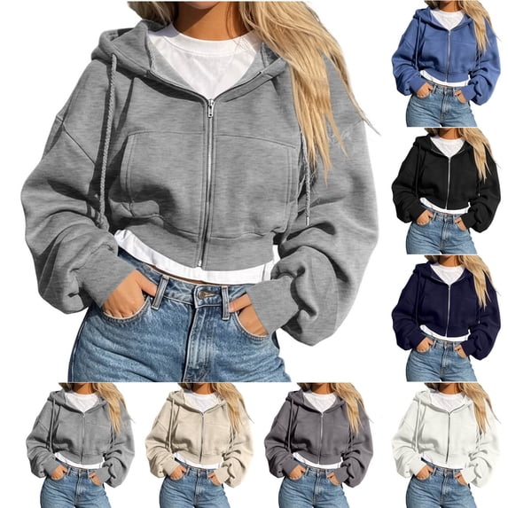 Diufon Cropped Zip Up Hoodie Women Lightweight Long Sleeve Sweatshirts with Pockets Fall Fashion Workout Hoodies
