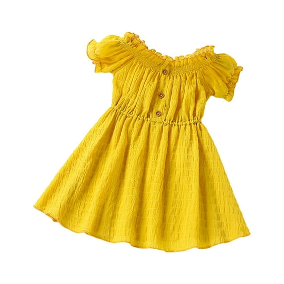 Diufon Dresses for Baby Girls Ruffle Round Neck Short Sleeve Dress Solid Color Elastic Waist Dress