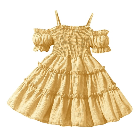 Diufon Dresses for Baby Girls off Shoulder Puff Short Sleeve Dress Solid Color Ruffle A-Line Dress