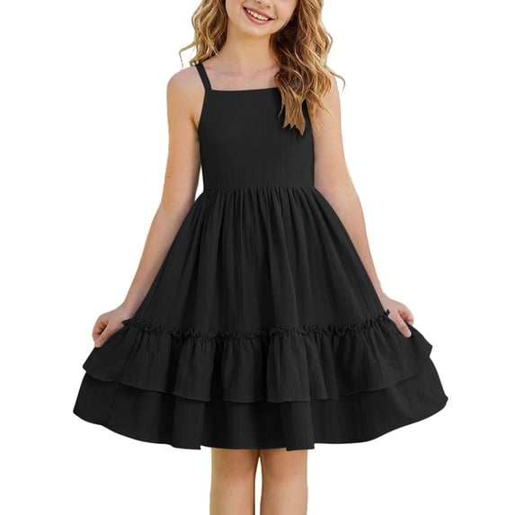 Diufon Dresses for Girls Spaghetti Strap Flowy Ruffled Layered Sundress Summer Cute Graduation Bridesmaid Dress