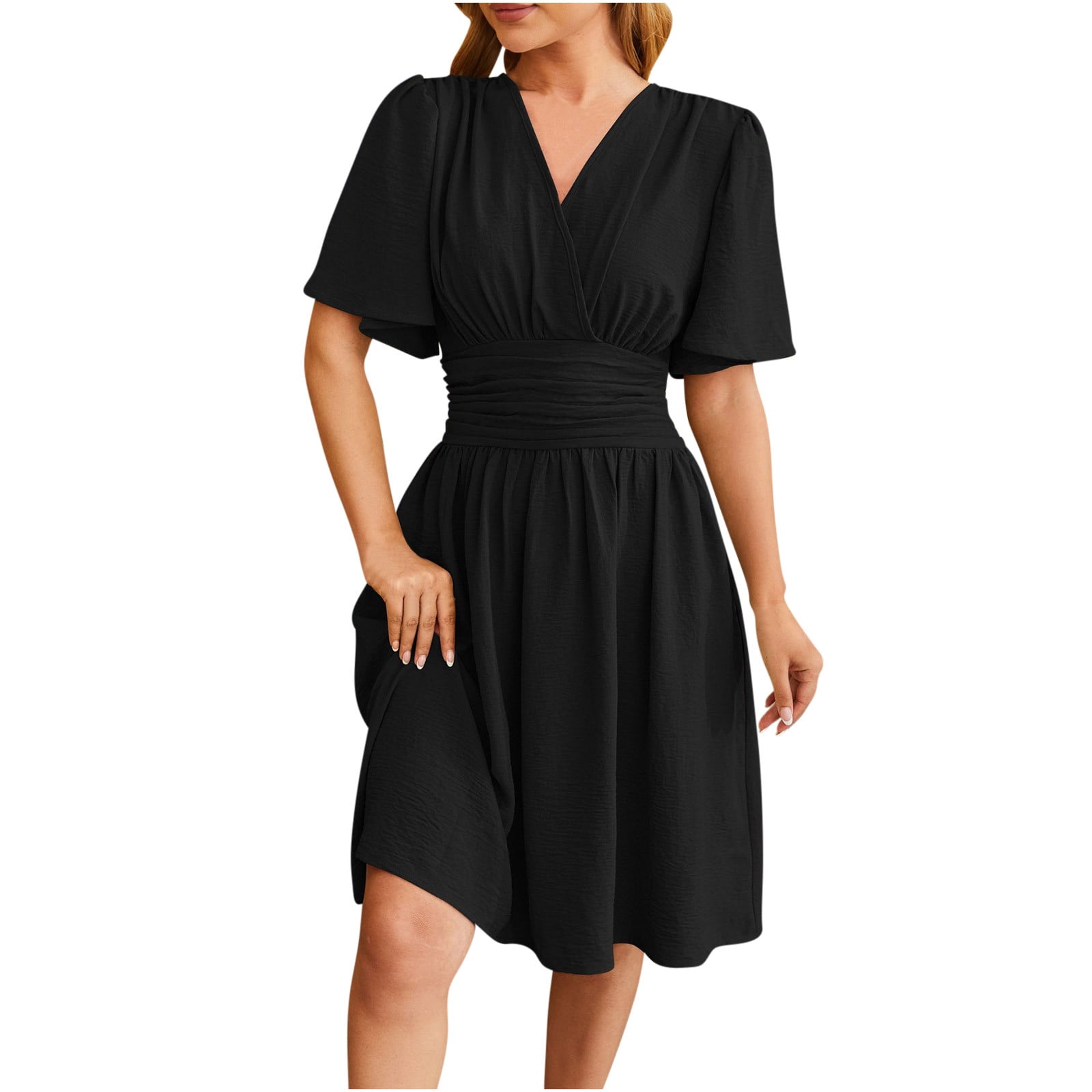 V Neck Short Sleeve Dress - Casual & Flowy Styles For Women-409281