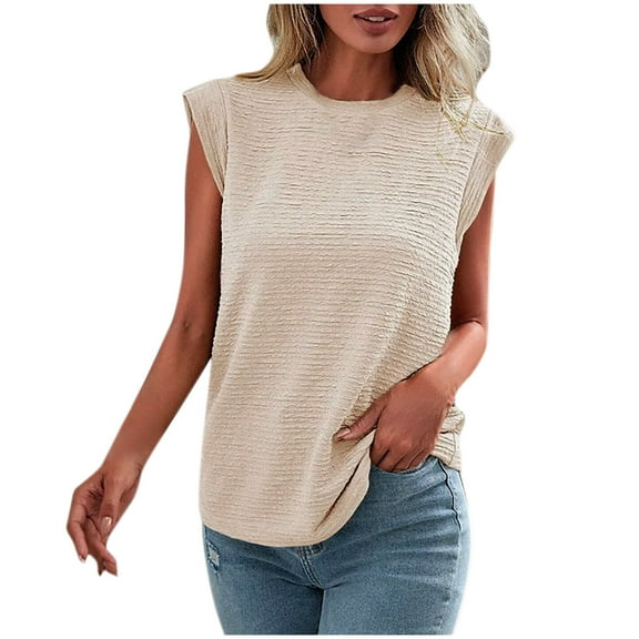 Diufon Dressy Casual Blouses for Women Summer Trendy Tops Round Neck Cap Sleeve Shirts Work Business Clothes