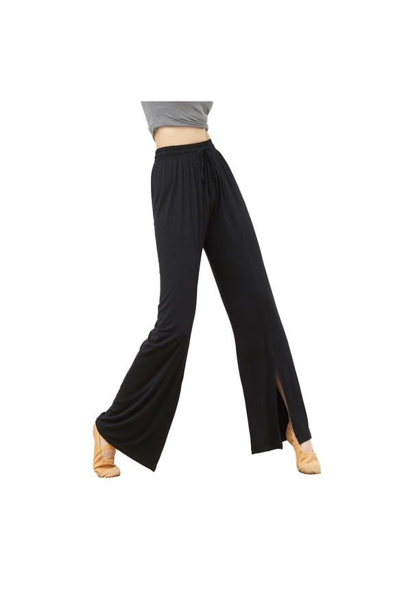 Elastic High Waist Drawstring Straight Pants for Women Cotton Solid Color Lounge Pants Split Hem Pants