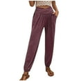 thumbnail image 1 of Diufon Elastic High Waist Pants for Women Solid Color Lounge Pants with Pockets Trendy Pleated Palazzo Pants, 1 of 6