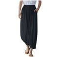 thumbnail image 1 of Diufon Elastic Waist Lounge Pants for Women Drawstring Wide Leg Pants with Pockets Pleated Cotton Linen Pants, 1 of 7