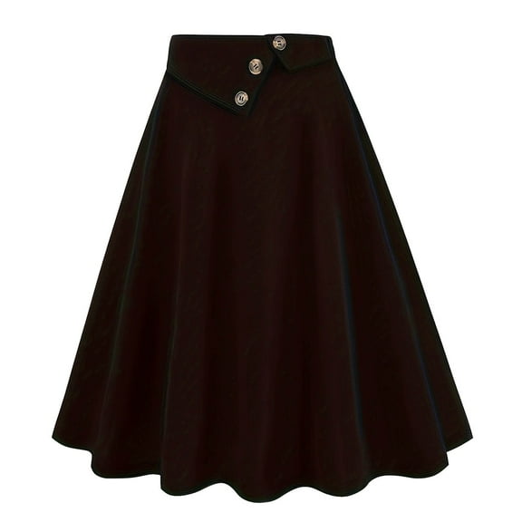 Diufon Elegant High Waist Skirt for Women Vintage Button A Line Tunic Skirts Ladies Business Pleated Dress