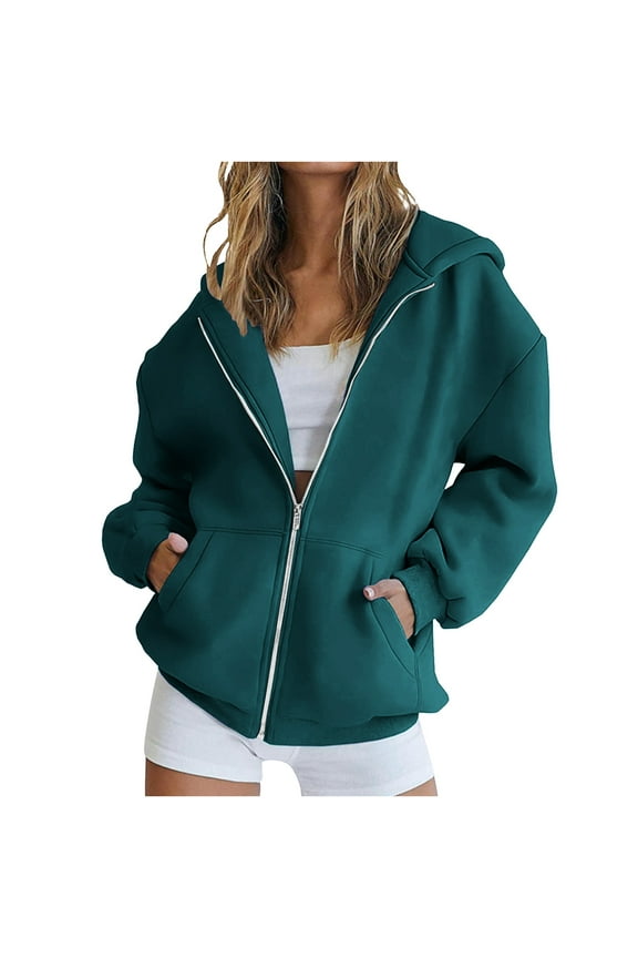 Womens Zip Up Hoodies Oversized Long Sleeve Sweatshirts Fall Fashion Jackets Winter Clothes with Pockets