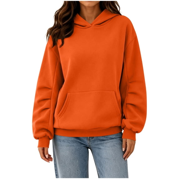 Diufon Fall Hoodies for Women Long Sleeve Fleece Thermal Oversized Sweatshirt with Front Pocket Winter Basic Loose Pullover