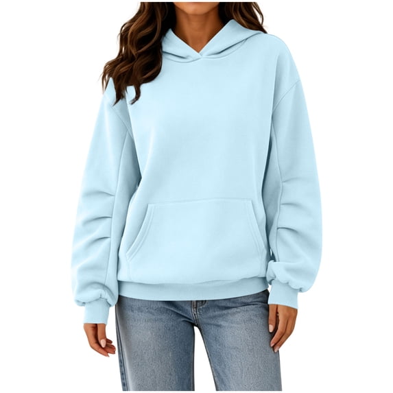 Diufon Fall Hoodies for Women Long Sleeve Fleece Thermal Oversized Sweatshirt with Front Pocket Winter Basic Loose Pullover