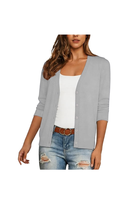 Fall Thin Cardigan for Women Solid Color Lightweight Long Sleeve Button Down Sweaters Shawl