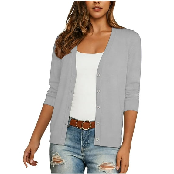 Diufon Fall Thin Cardigan for Women Solid Color Lightweight Long Sleeve Button Down Sweaters Shawl