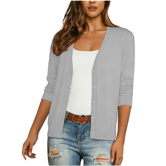 Diufon Fall Thin Cardigan for Women Solid Color Lightweight Long Sleeve Button Down Sweaters Shawl