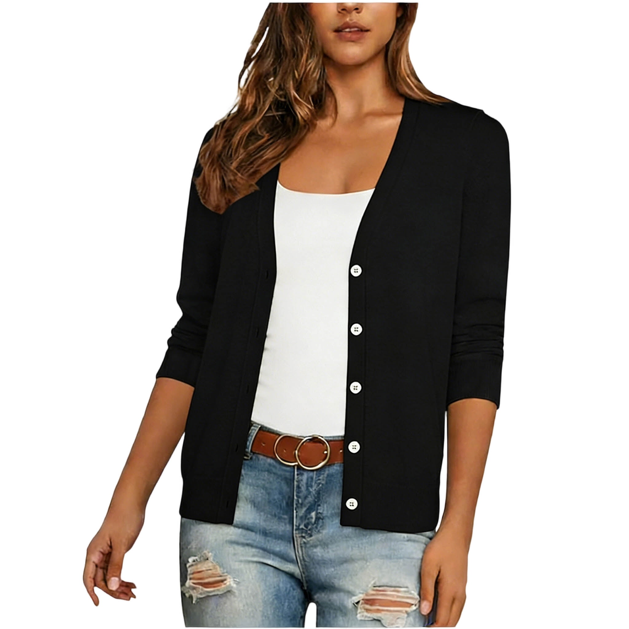 Fall Thin Cardigan for Women Solid Color Lightweight Long Sleeve Button Down Sweaters Shawl