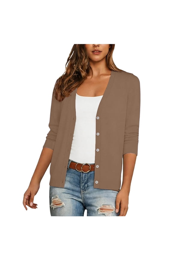 Fall Thin Cardigan for Women Solid Color Lightweight Long Sleeve Button Down Sweaters Shawl