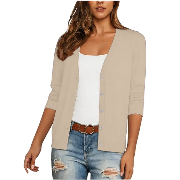 Diufon Fall Thin Cardigan for Women Solid Color Lightweight Long Sleeve Button Down Sweaters Shawl