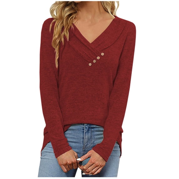 Diufon Fall Tunics for Women Casual loose Printed Blouses Button V Neck Long Sleeve Tops