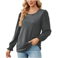 thumbnail image 1 of Diufon Fall Tunics for Women Round Neck Puff Ruffle Long Sleeve Tops Casual Solid Color Blouses, 1 of 4