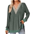thumbnail image 1 of Diufon Fall Womens Long Sleeve Tops Casual Solid Color Tunics Lace Patchwork V Neck Blouses, 1 of 6