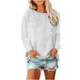 thumbnail image 1 of Diufon Fall Womens Long Sleeve Tops Casual Solid Color Tunics Round Neck Breathable Blouses, 1 of 5