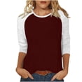 thumbnail image 1 of Diufon Fall Womens Tunics Trendy Color Block Comfortable Blouses Round Neck 3/4 Sleeve Tops, 1 of 3