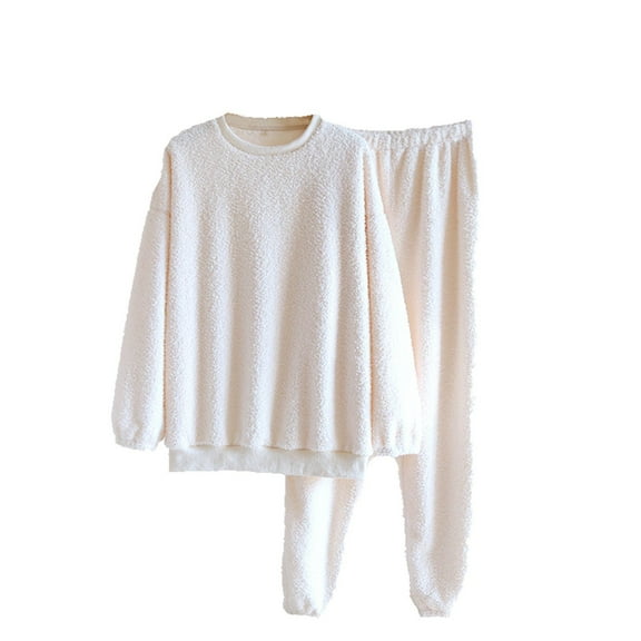 Diufon Flannel Pajamas Sets for Women Round Neck Long Sleeve Shirts Elastic Waist Pants