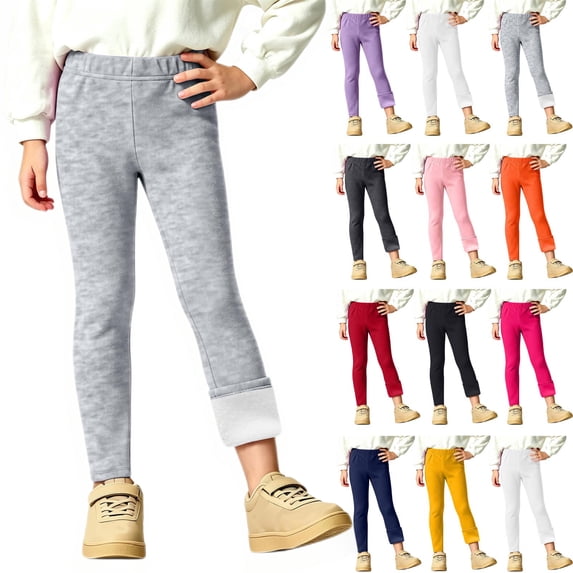Diufon Fleece Lined Leggings Girls High Waisted Thickened Thermal Pants Kids Fall Winter Warm Layering Bottoms
