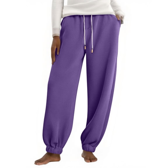 Diufon Fleece Lined Sweatpants Women Plus Size Drawstring Waisted Cropped Pants Plush Warm Trousers with Pockets