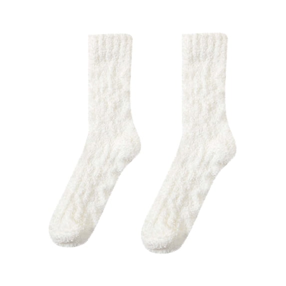 Diufon Fleece Socks for Women Thickened Warm Slipper Socks Solid Color Plush Mid-tube Socks for Sleep & Outdoor