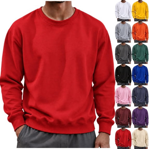 Diufon Fleece Sweatshirts for Men Long Sleeve Crewneck Sweatshirt Fall Winter Warm Pullover Shirts for Home and Outdoor