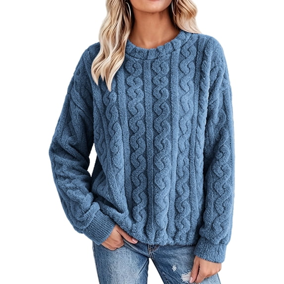 Diufon Fleece Tops Women Long Sleeve Crewneck Thickened Pajama Tops Fall Winter Cozy Warm Blouses for Home & Going Out
