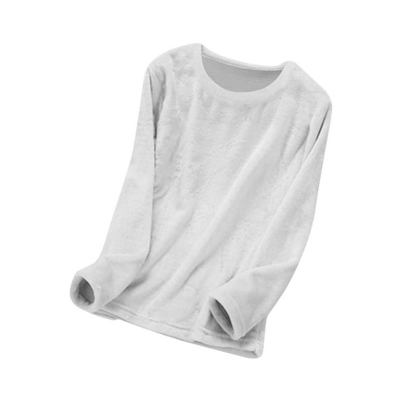 Diufon Fleece Tops for Women Long Sleeve Thermal Pullover Pajamas Top Fall Winter Warm Crewneck Fuzzy Sleepwear