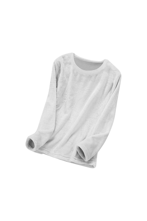 Fleece Tops for Women Long Sleeve Thermal Pullover Pajamas Top Fall Winter Warm Crewneck Fuzzy Sleepwear