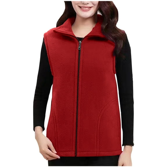 Diufon Fleece Vest for Women Plus Size Loose Sleeveless Full Zip Lapel Outerwear Fall Winter Warm Coat