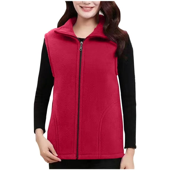 Diufon Fleece Vest for Women Plus Size Loose Sleeveless Full Zip Lapel Outerwear Fall Winter Warm Coat
