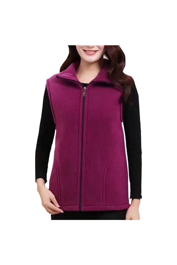 Fleece Vest for Women Plus Size Loose Sleeveless Full Zip Lapel Outerwear Fall Winter Warm Coat
