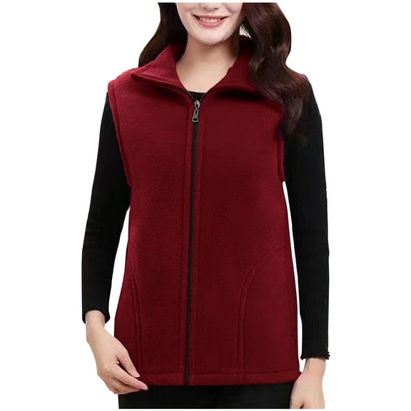 Diufon Fleece Vest for Women Plus Size Loose Sleeveless Full Zip Lapel Outerwear Fall Winter Warm Coat