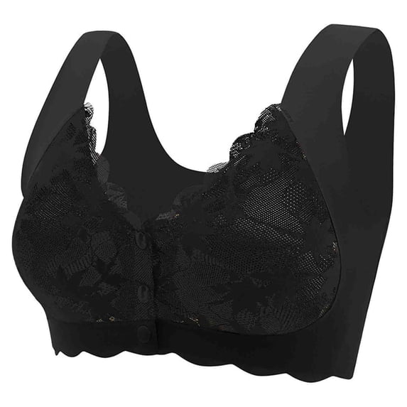 Diufon Front Clasp Bras for Women Solid Color Lace Patchwork Bras Full Coverage Underwireless Bras