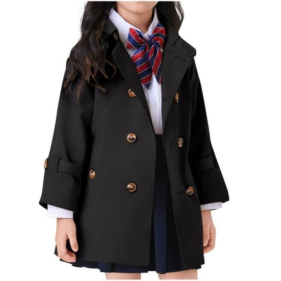 Diufon Girl's Trench Coat Double Breasted Windproof Suit Lapel Jacket Long Sleeve V Neck Outwear for 2-13 Years