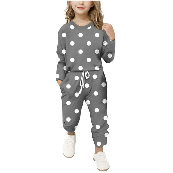Diufon Girls Athletic Outfits 2 Piece Clothes Polka Dot Printed Long Sleeve Top and Casual Pants Sets Activewear