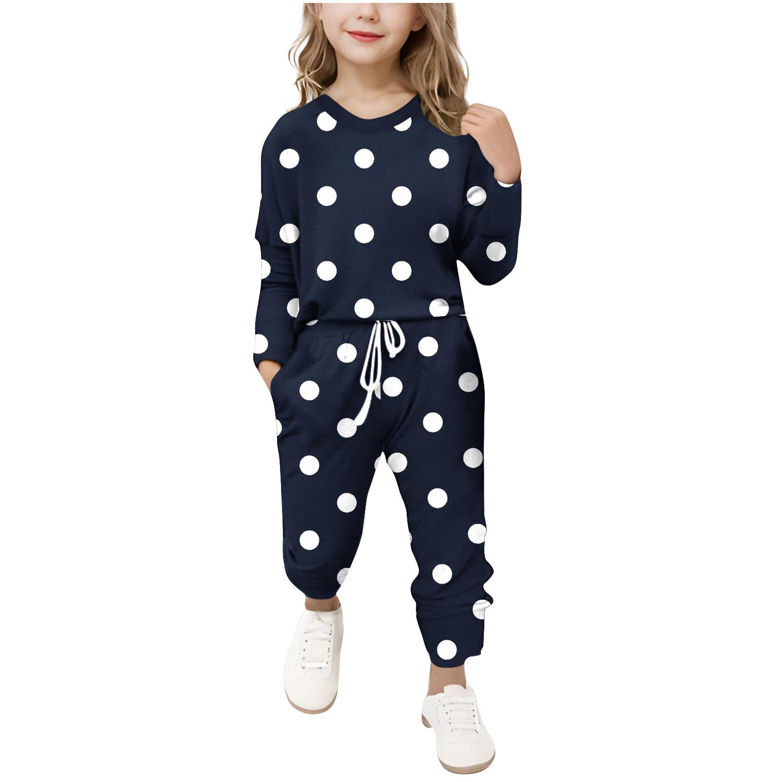 Girls Black Polka Dot Kurti Trouser Set – Stylish Cotton Casual Outfit