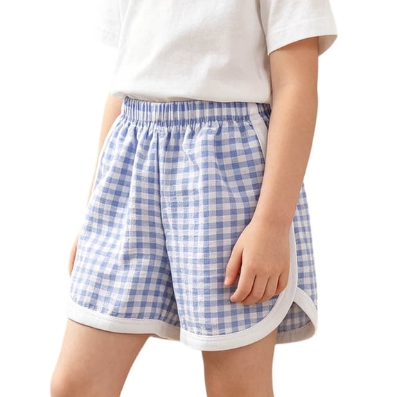 Diufon Kids Shorts Boys Girls Elastic High Waist Sport Running Gingham Shorts Summer Fashion Plaid Short Pants