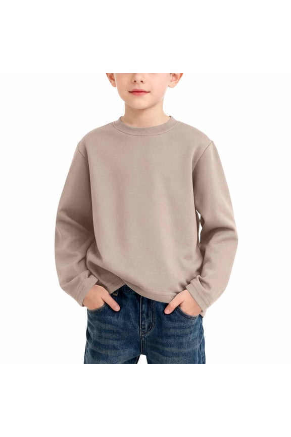 Boys Girls Long Sleeve Shirts Fall Winter Warm Crewneck Tee Tops Casual Thermal Pullover for Kids
