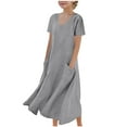 thumbnail image 1 of Diufon Girls Cotton Linen Dress Oversized Short Sleeve Crewneck Dress Casual Loose Dress with Pockets, 1 of 6